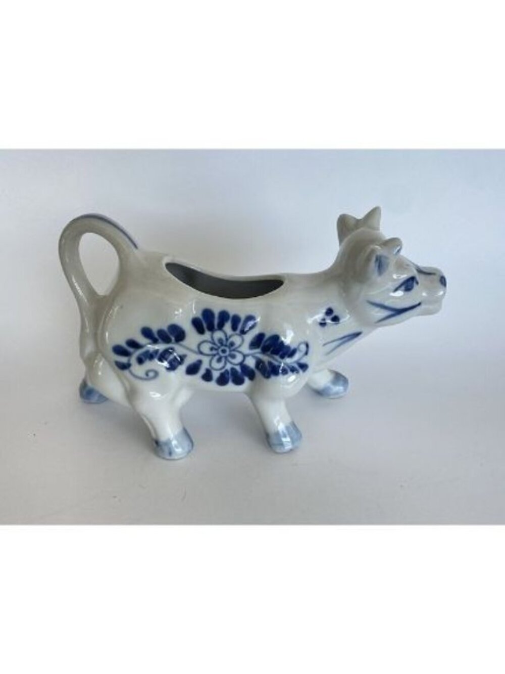 Delft Hand Painted Blue Cow Pitcher Creamer Holland Windmill Floral Vintage